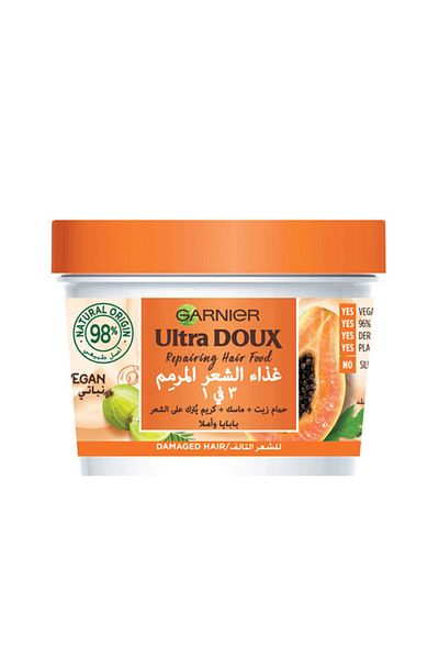 Garnier ألترا دوكس - غذاء الشعر 3 في 1 بخلاصة البابايا لإصلاح الشعر التالف - 390 مل