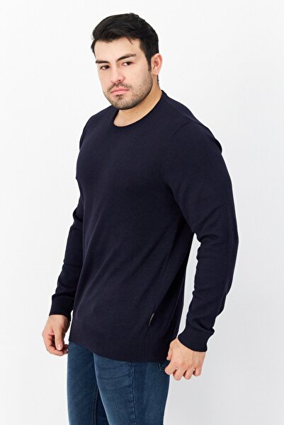 French Connection Men Crew Neck Plain Long Sleeves Sweatshirt, Navy