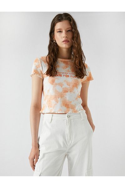 Koton Printed T-Shirt Batik Patterned Crew Neck Short Sleeve Cotton