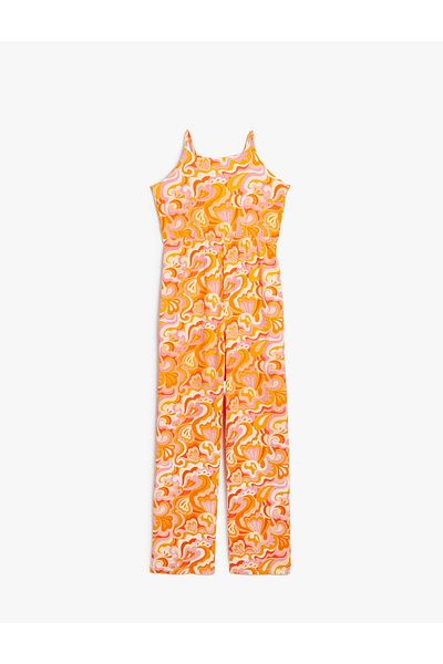 Koton Full Length Wide Leg Thin Straps Abstract Patterned Jumpsuit