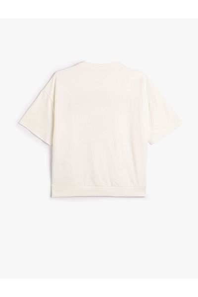 Koton College Sweatshirt Short Sleeve Crew Neck Print Detailed