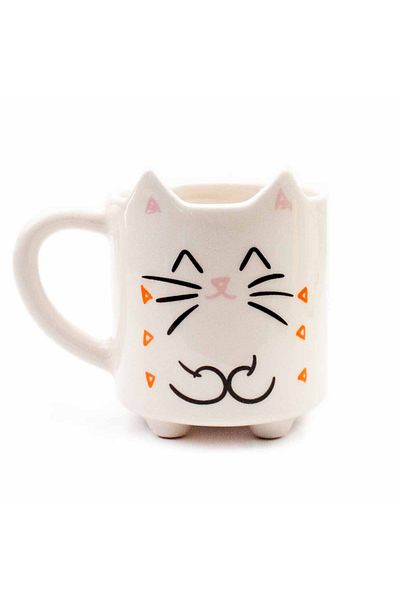 PALTO TASARIM كوب Meow 01 ثلاثي الأبعاد كريمي لامع - كوب سيراميك مصنوع يدويًا
