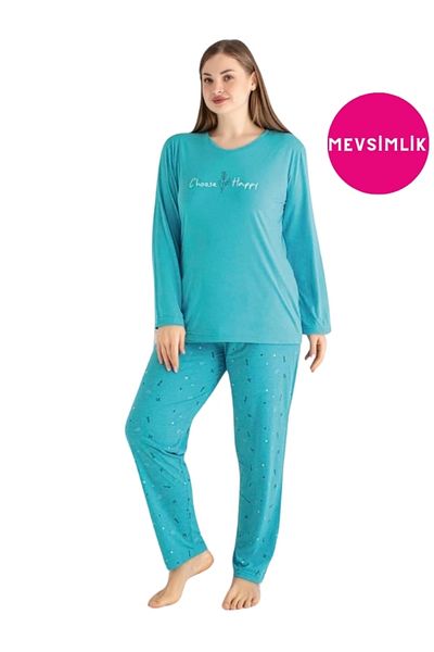 bie's Set de pijamale de sezon cu mâneci lungi, cu gât rotund, mare, buzunar din viscoză