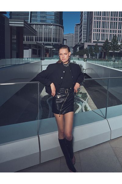 Koton Crop Jacket Buttoned Pocket Detailed Ribbed