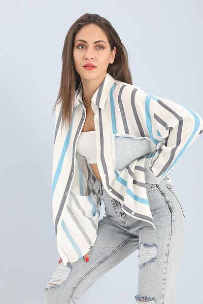 VAPUR TEKSTİL Cămașă din denim cu garnitură în dungi albastre