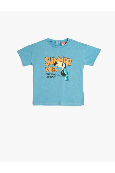 Koton T-Shirt Crew Neck Short Sleeve Parrot Printed Cotton
