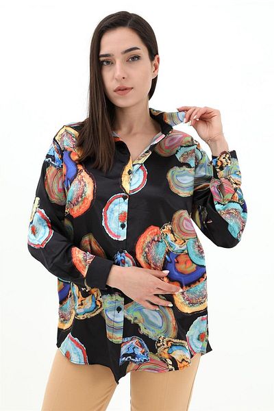VAPUR Cămașă din satin cu model - neagră