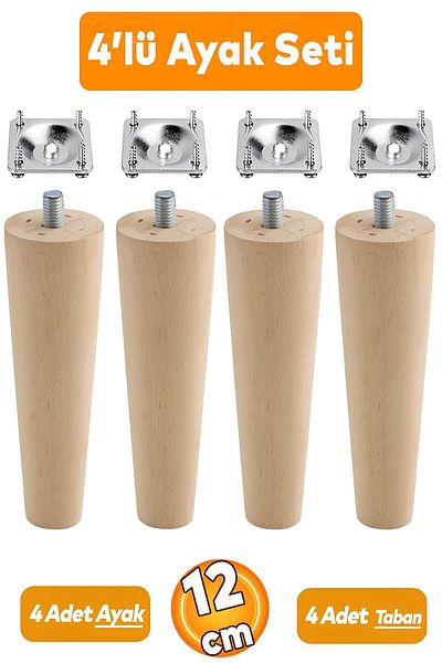 Badem10 Lemn (12 CM) Mobilier Fotoliu Canapea Picior Picioare Set de 4 cu dispozitiv de fixare cu șuruburi M8