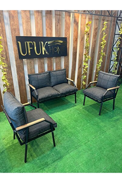 UFUK HOME Linda 211 Antrasit Fermuarlı Bahçe Balkon Takımı, Cafe, Salon - Met...