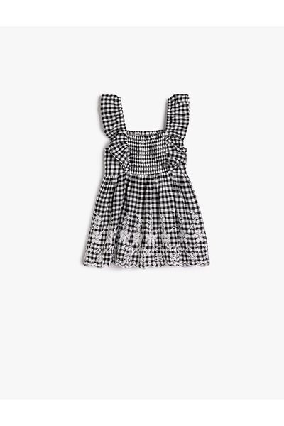 Koton Dress Straps Ruffled Elastic Floral Embroidered Cotton