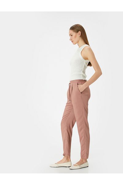 Koton High Waist and Pocket Chino Pants - Lace-up Design