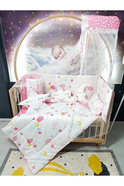 bebek_iklimi 70X130 Baby Sleeping Set - Including Mosquito Net and Apparatus - Moon Cloud Star 151-37