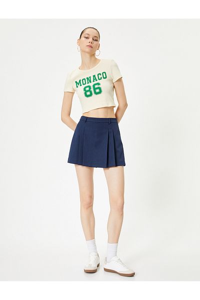 Koton Tricou Crop Monaco, cu mânecă scurtă, decolteu, bumbac, slim fit