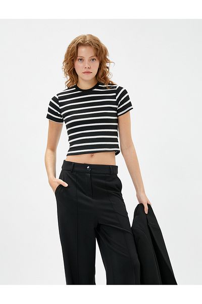 Koton Tricou Crop mânecă scurtă Decolteu Crew Ribbed