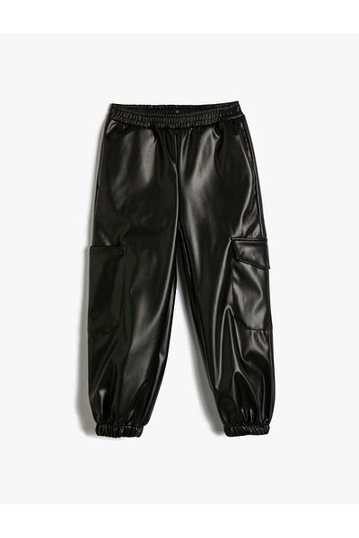 Koton Faux Leather Look Jogger Pants with Elastic Waist Pockets
