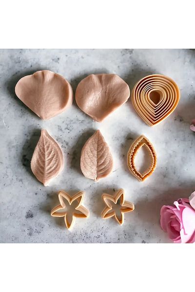 Smarta Silicone Mold and Dough Cutting Set for Roses and Leaves - Sk 1013023