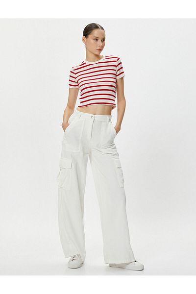 Koton Crop T-Shirt Short Sleeve Crew Neck Viscose Fabric Blended