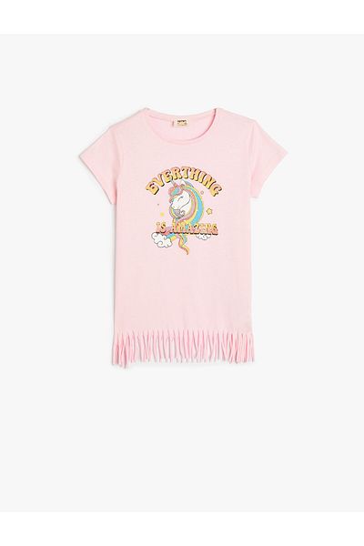 Koton Tricou cu ciucuri imprimat cu unicorn cu mânecă scurtă