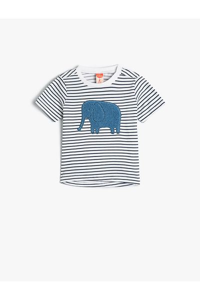 Koton Tricou cu mânecă scurtă cu decolteu rotund din bumbac imprimat elefant