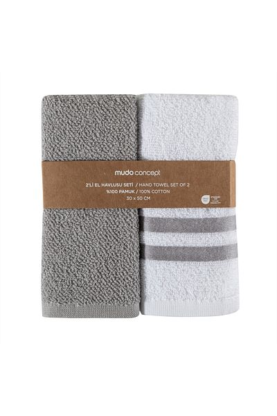 Mudo Home NAPLES Set of 2 Hand Towels - White and Gray, 30x50