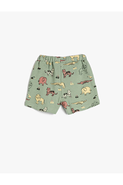 Koton Şort Beli Lastikli Cepli Dokulu Pamuklu