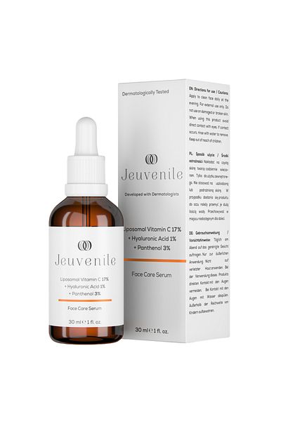 Jeuvenile Vitamin C Serum Hyaluronsäure und Panthenol Hautpflege, hellt die Haut auf, reduziert Hautunreinheiten