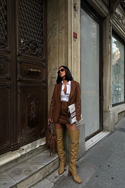 YOUR NAME Fusta mini de damă din piele intoarsa maro