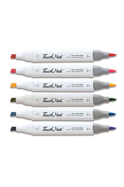 GVN ART Touchliit Double Sided Brush Tip Marker Pen Set of 6 Pastel Colors