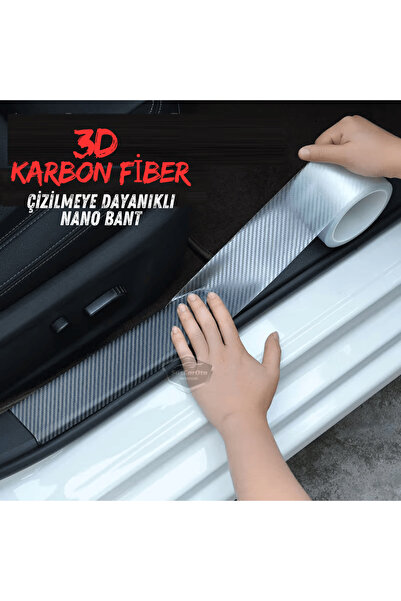 ŞüsCarOto Aksesuar Araç İçi 3D Şeffaf Karbon Kapı Eşik Bandı Arka Tampon Eşiği Koruma Folyosu Yapışkanlı İthal 5 Metre