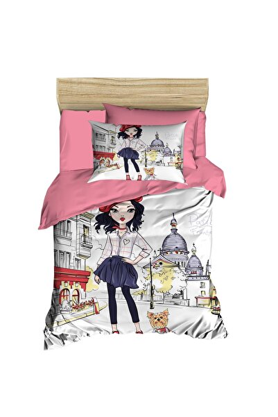 Fabeteks Young Girl Posing in Paris Single Junior Bedding Set
