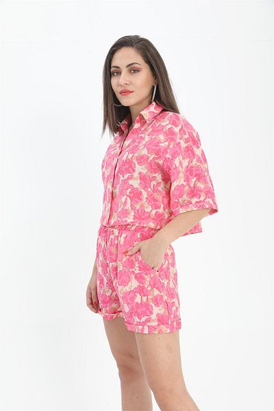 VAPUR TEKSTİL Cămașă cu mânecă imprimată dublu pliat - fucsia