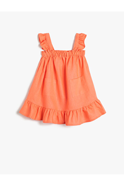 Koton Ленена рокля с презрамки - Детайли с волани и джобове