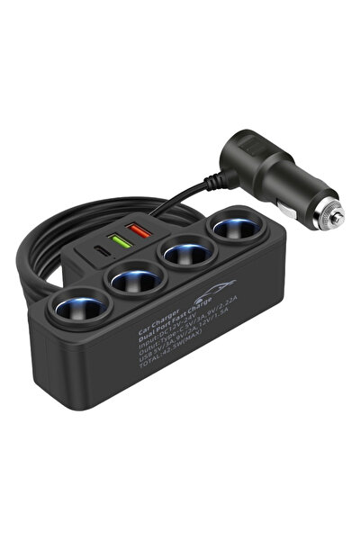 Choice black 4-Socket Car Cigarette Lighter Splitter 12V-24V Phone Power Adapter 120W QC3.0+PD3.1A Car Ciga