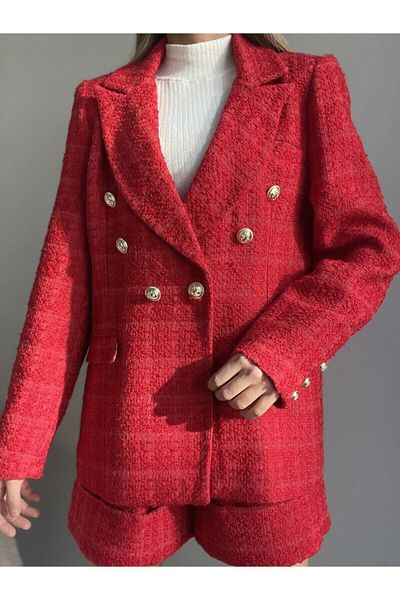Erşan Giyim Blazer Tweed Jacket Red