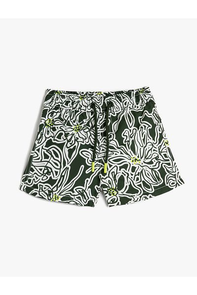 Koton Swimsuit Tie Waist Floral Patterned Comfortable Cut Mesh Lined