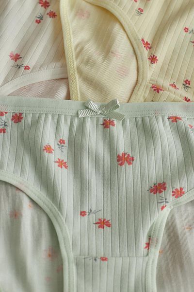 Katia&Bony Pack of 5 Girls Floral Patterned Ribbed Colorful Slip Panties