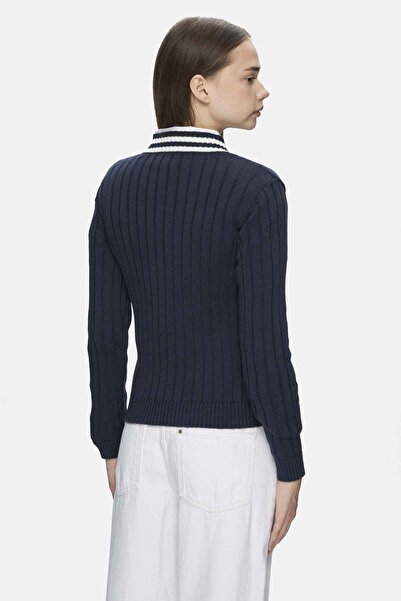 UCLA Γυναικεία πλεκτά PINELLAS Dark Navy Blue V-Neck Jacquard Standard Fit