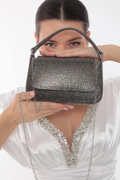 womenacs حقيبة يد نسائية أنيقة للموسم الجديد مع حزام كتف بلون بلاتيني وحقيبة يد لحفلات الزفاف