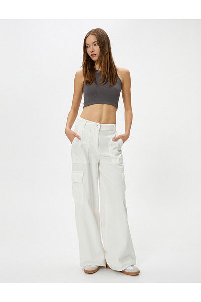 Koton Basic Crop Tank Top Round Neck Ribbed