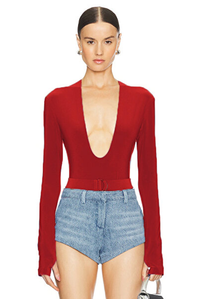 By Kul Design Women's Double Layer Jarse V-Neck Bodysuit