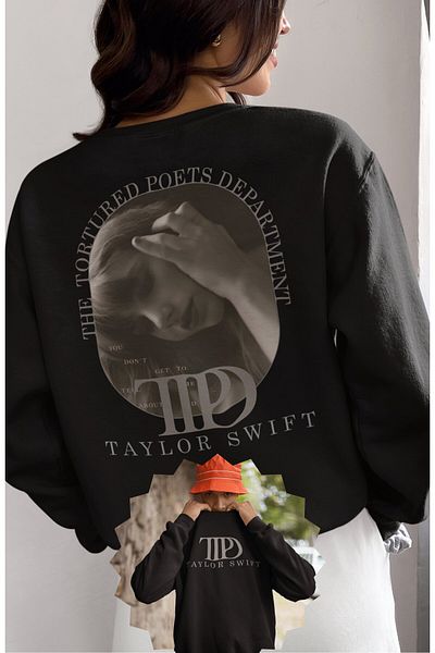 Fuddy Moda Унисекс суитшърт без качулка с щампа на гърба на Taylor Swift TTPD, голям суитшърт с щампа на Taylor Swift