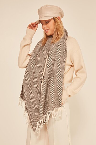 BALIENTE 13810 Κασκόλ με μαλακή υφή με φούντες καφέ χοντρό σάλι ώμου