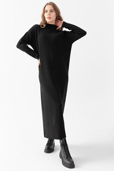Irmak Kerekli Rochie de damă neagră supradimensionată din tricot cu nervuri 811134