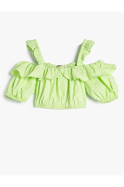 Koton Μπλούζα Crop Balloon Sleeves Frilly λουράκια Flounce Βαμβακερά