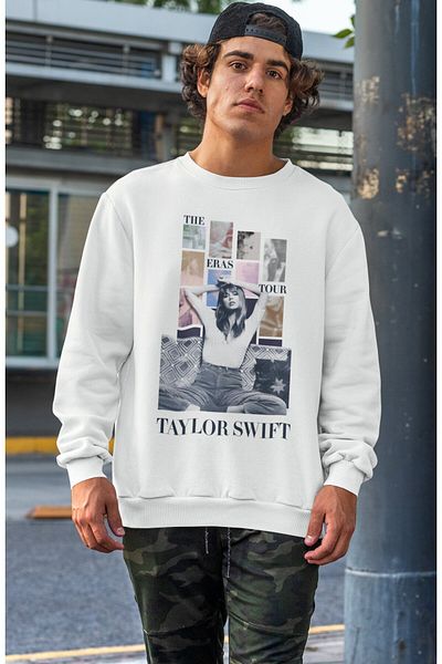 Fuddy Moda Hanorac unisex fără glugă cu imprimeu The Eras Tour, hanorac supradimensionat cu imprimeu Taylor Swift