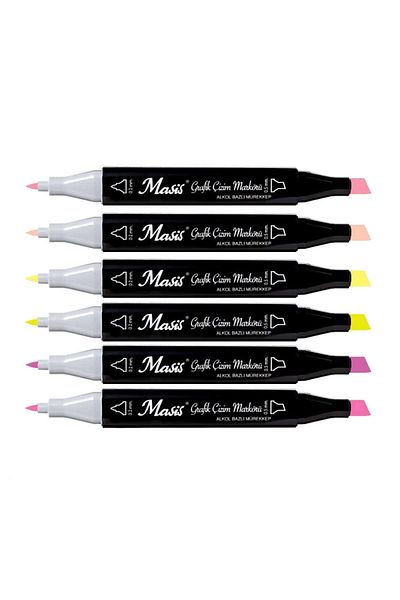 Masis Set of 6 Fluorescent Colored Double Sided Marker Pens