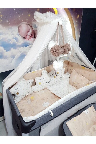 Baby Clime 70X120 Baby Sleeping Set - Luxury Mosquito Net and Apparatus Included, Moon Cloud Star Pattern