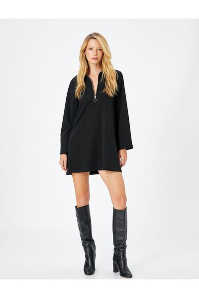Koton Mini Long Sleeve Dress Half Zipper