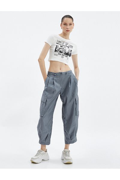 Koton Cargo Pants Parachute Fabric Pleated Detailed Pockets Comfortable Cut