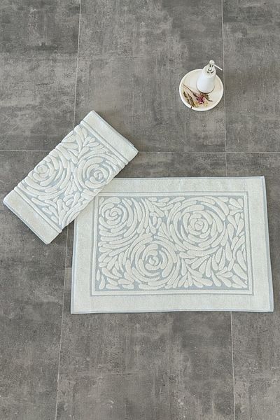 Sevim Set of 2 Blue Foot Towels - Colorful on the Floor, Three-Dimensional, 100% Cotton, High Water Absorbent